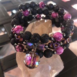 Cuff bracelet Lava beads, Skull beads & Sugilite